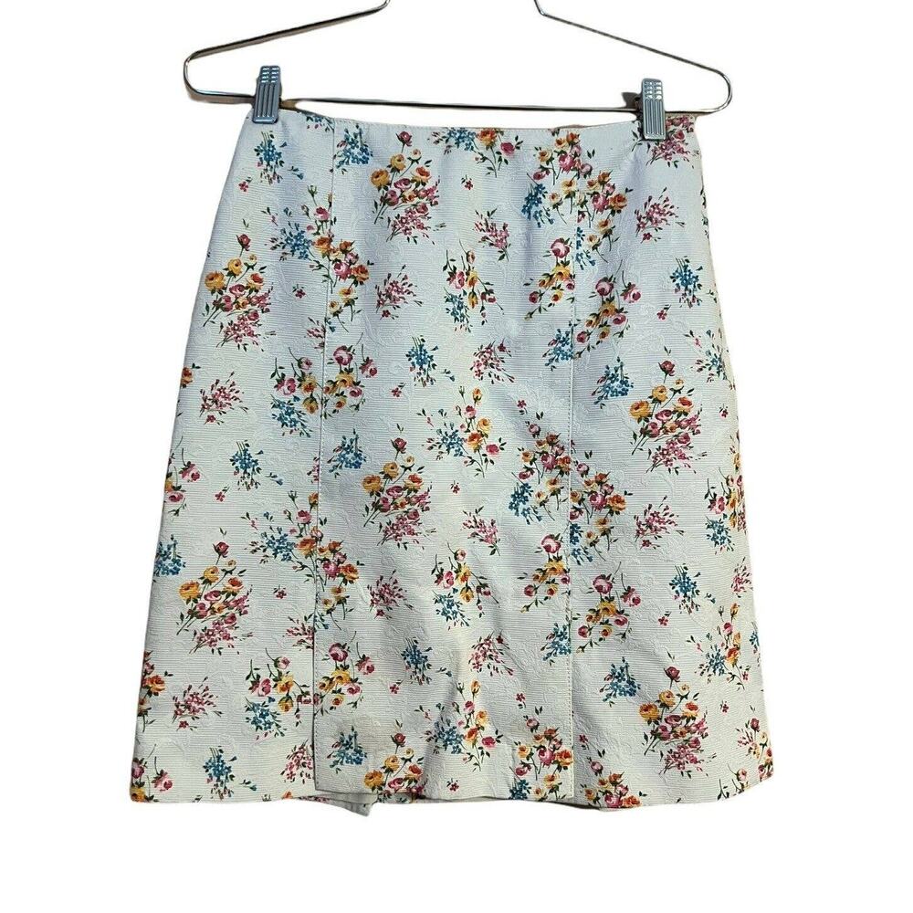 Vintage Alberto Makali Floral High Rise Mini Skirt Front Split Cream Pink Sz 2
